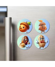 Acorn, Hazelnut, Coffee Bean, Peanut Fridge Magnets 4 Piece Set | 3 Inch Round Wall Fridge Decor (F23322)