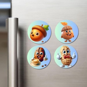 Acorn, Hazelnut, Coffee Bean, Peanut Fridge Magnets 4 Piece Set | 3 Inch Round Wall Fridge Decor (F23322)