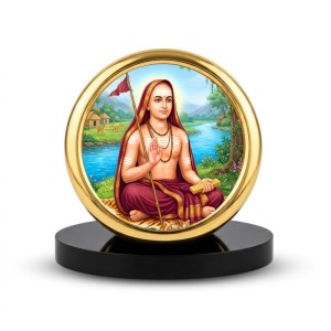 Car Desk/Table Top Aadhi Shankarcharya Metal Golden Photo Stand 2x2 Inches, Compact & Stylish Spiritual Display for Car, Home & Office (Pack of 1) (F18687)