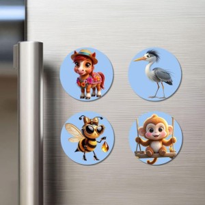 Bee, Pig, Panda, and Koala. Fridge Magnets 4 Piece Set | 3 Inch Round Wall Fridge Decor (F23091)