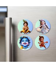 Balarama, Krishna, Sudama Fridge Magnets 4 Piece Set | 3 Inch Round Wall Fridge Decor (F23250)