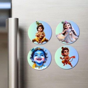Balarama, Krishna, Sudama Fridge Magnets 4 Piece Set | 3 Inch Round Wall Fridge Decor (F23250)