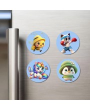 Bee, Cat, Unicorn, and Penguin. Fridge Magnets 4 Piece Set | 3 Inch Round Wall Fridge Decor (F23135)