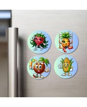 Avocado, Onion, Sapota, Mango Fridge Magnets 4 Piece Set | 3 Inch Round Wall Fridge Decor (F23325)