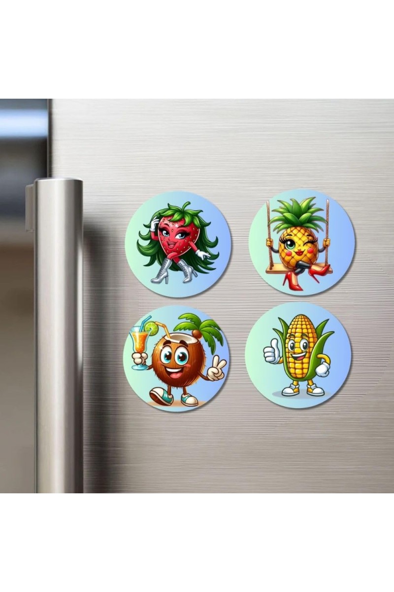 Avocado, Onion, Sapota, Mango Fridge Magnets 4 Piece Set | 3 Inch Round Wall Fridge Decor (F23325)