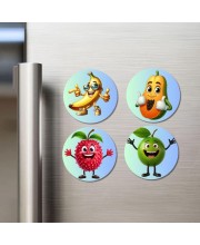 Banana, Papaya, Lychee, Green Apple Fridge Magnets 4 Piece Set | 3 Inch Round Wall Fridge Decor (F23270)