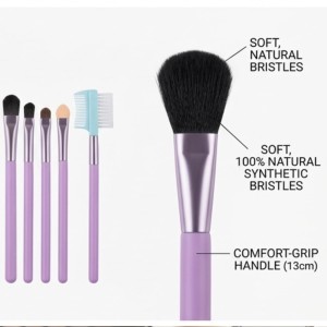 Makeup Brush Set of 5 â€“ Professional Face & Eye Brushes Kit with Soft Bristles | Foundation, Blush, Eyeshadow & Eyebrow Brushes | Lightweight Blue Handle Cosmetic Tools (3 Colors may vary)