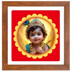Baby Krishna Digital Photo In Square Frame, Size 12x12 Inch | Hindu Religious Picture For Home Temple, Office & Gift | Wall Art & Pooja Decor (F10577)