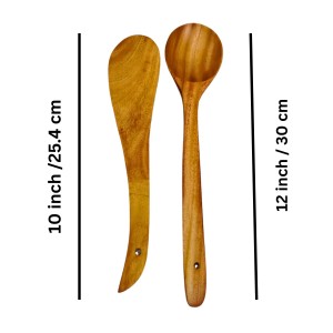 Wooden Kitchen Utensils Set of 3 â€“ Teak Wood Spoon, Spatula & Masher | Non-Stick Safe Cooking Tools | Heat Resistant, Durable & Eco-Friendly Cooking Set for Home Kitchen