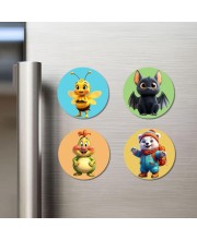 Bee, Bat, Caterpillar, and Polar Bear. Fridge Magnets 4 Piece Set | 3 Inch Round Wall Fridge Decor (F22855)