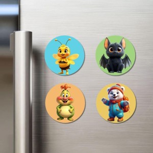 Bee, Bat, Caterpillar, and Polar Bear. Fridge Magnets 4 Piece Set | 3 Inch Round Wall Fridge Decor (F22855)