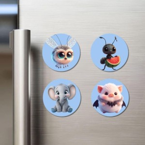 Bee,ant,Elephant,Hamster Fridge Magnets 4 Piece Set | 3 Inch Round Wall Fridge Decor (F23151)