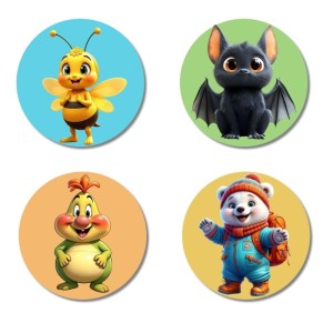 Bee, Bat, Caterpillar, and Polar Bear. Fridge Magnets 4 Piece Set | 3 Inch Round Wall Fridge Decor (F22855)