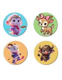 Monkey, Deer, Goat, and Bull. Fridge Magnets 4 Piece Set | 3 Inch Round Wall Fridge Decor (F22883)