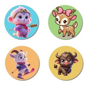 Monkey, Deer, Goat, and Bull. Fridge Magnets 4 Piece Set | 3 Inch Round Wall Fridge Decor (F22883)