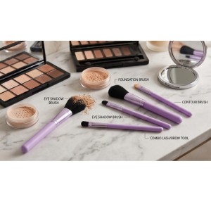 Makeup Brush Set of 5 â€“ Professional Face & Eye Brushes Kit with Soft Bristles | Foundation, Blush, Eyeshadow & Eyebrow Brushes | Lightweight Blue Handle Cosmetic Tools (3 Colors may vary)