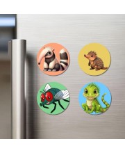Anteater, Echidna, Fly, and Lizard. Fridge Magnets 4 Piece Set | 3 Inch Round Wall Fridge Decor (F23047)