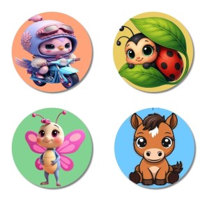Alien, Ladybug, Butterfly, and Horse. Fridge Magnets 4 Piece Set | 3 Inch Round Wall Fridge Decor (F22984)