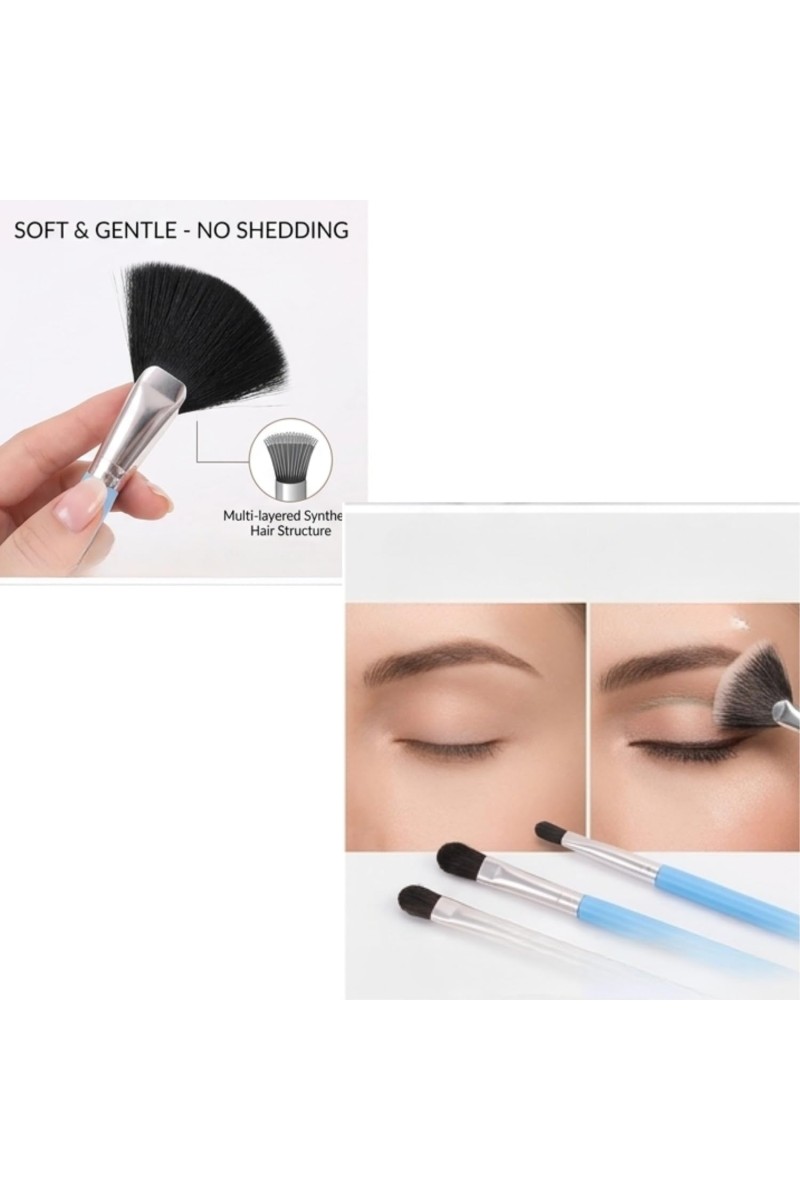 Makeup Brush Set of 5 â€“ Professional Face & Eye Brushes Kit with Soft Bristles | Foundation, Blush, Eyeshadow & Eyebrow Brushes | Lightweight Blue Handle Cosmetic Tools (3 Colors may vary)