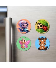 Alien, Ladybug, Butterfly, and Horse. Fridge Magnets 4 Piece Set | 3 Inch Round Wall Fridge Decor (F22984)