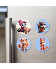 Ant, Pony, Dragon, and Rabbit. Fridge Magnets 4 Piece Set | 3 Inch Round Wall Fridge Decor (F23105)