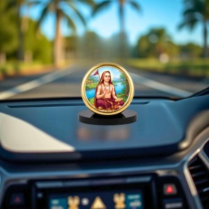 Car Desk/Table Top Aadhi Shankarcharya Metal Golden Photo Stand 2x2 Inches, Compact & Stylish Spiritual Display for Car, Home & Office (Pack of 1) (F18687)