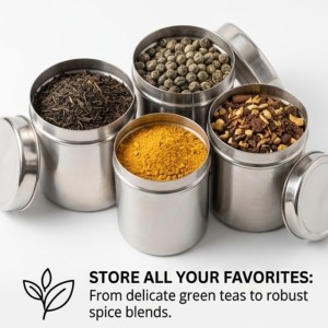 Stainless Steel Tea Canister Set of 4 | Airtight Storage Container for Tea, Coffee & Sugar | Durable Rust-Resistant Kitchen Storage Jars with Lid