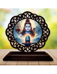Car Desk/Table Top Lord Shiva Wooden Showpiece 3x4 Inches, Compact & Stylish Spiritual Display for Car, Home & Office (Pack of 1) (F19700)
