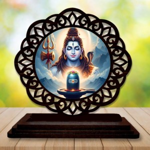 Car Desk/Table Top Lord Shiva Wooden Showpiece 3x4 Inches, Compact & Stylish Spiritual Display for Car, Home & Office (Pack of 1) (F19700)