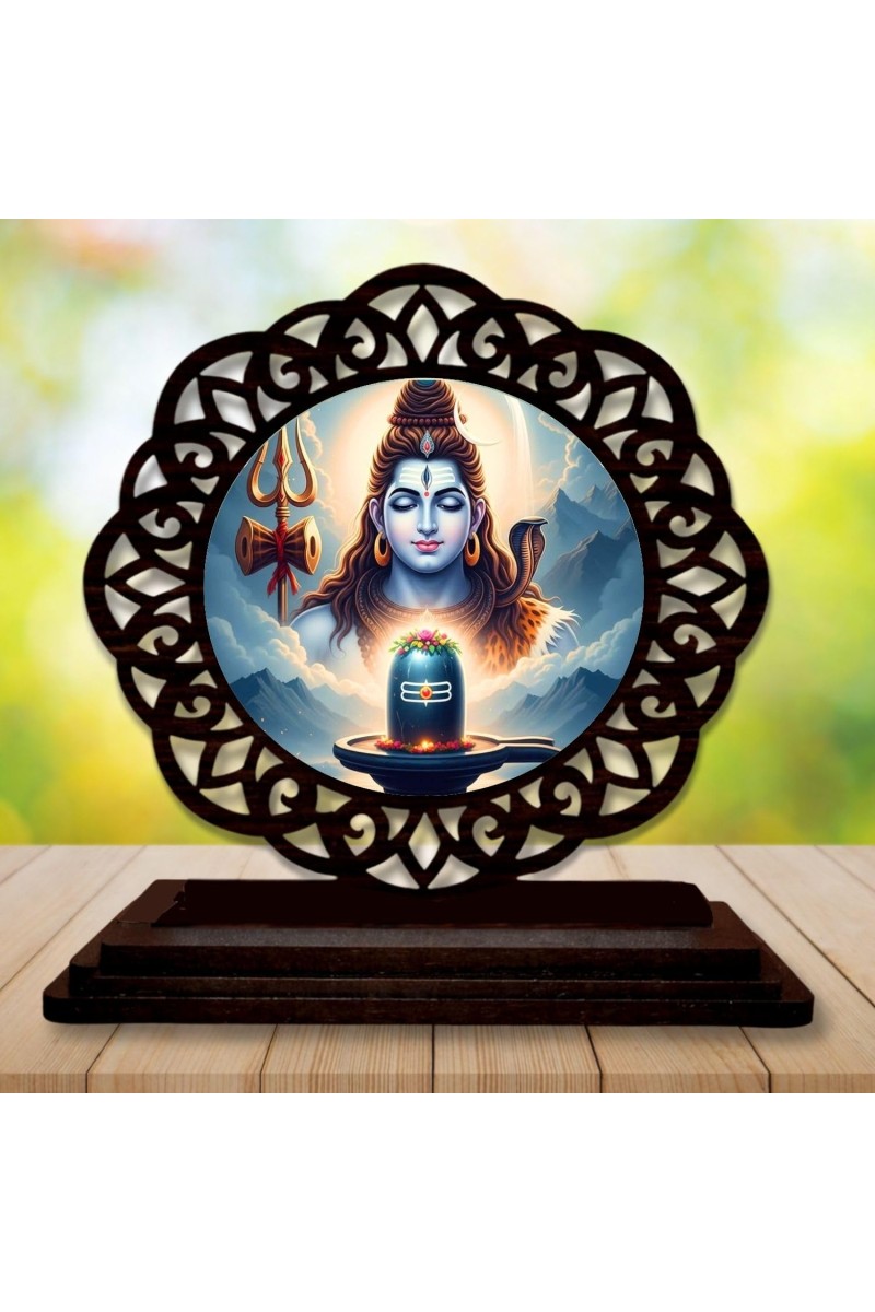 Car Desk/Table Top Lord Shiva Wooden Showpiece 3x4 Inches, Compact & Stylish Spiritual Display for Car, Home & Office (Pack of 1) (F19700)