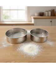 Stainless Steel Fine Mesh Atta Chalni Sieve Set (2 Piece) | Multipurpose Flour Sifter & Kitchen Strainer for Atta, Maida, Suji, Rice Flour & Baking Use