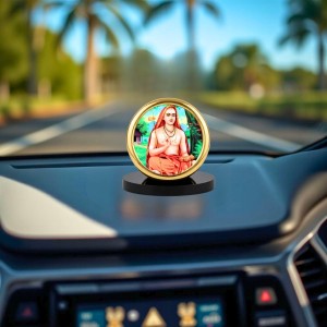 Car Desk/Table Top Aadhi Shankaracharya Metal Golden Photo Stand 2x2 Inches, Compact & Stylish Spiritual Display for Car, Home & Office (Pack of 1) (F18567)