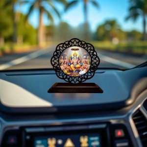 Car Desk/Table Top Lord Bramha Wooden Showpiece 3x4 Inches, Compact & Stylish Spiritual Display for Car, Home & Office (Pack of 1) (F19690)