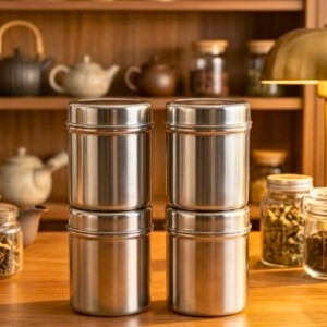 Stainless Steel Tea Canister Set of 4 | Airtight Storage Container for Tea, Coffee & Sugar | Durable Rust-Resistant Kitchen Storage Jars with Lid