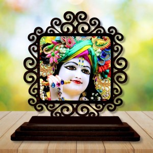 Car Desk/Table Top Lord Krishna Wooden Showpiece 3x4 Inches, Compact & Stylish Spiritual Display for Car, Home & Office (Pack of 1) (F20055)