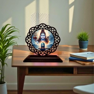 Car Desk/Table Top Lord Shiva Wooden Showpiece 3x4 Inches, Compact & Stylish Spiritual Display for Car, Home & Office (Pack of 1) (F19700)