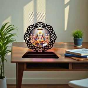 Car Desk/Table Top Lord Bramha Wooden Showpiece 3x4 Inches, Compact & Stylish Spiritual Display for Car, Home & Office (Pack of 1) (F19690)