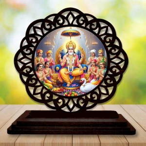 Car Desk/Table Top Lord Bramha Wooden Showpiece 3x4 Inches, Compact & Stylish Spiritual Display for Car, Home & Office (Pack of 1) (F19690)