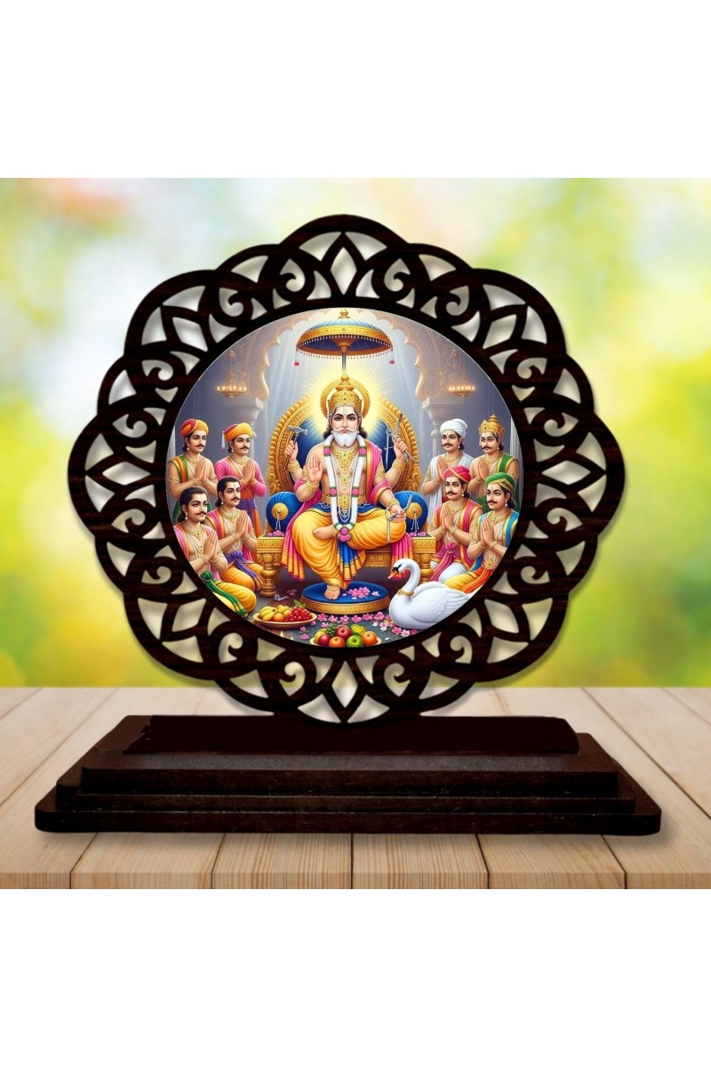 Car Desk/Table Top Lord Bramha Wooden Showpiece 3x4 Inches, Compact & Stylish Spiritual Display for Car, Home & Office (Pack of 1) (F19690)