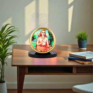 Car Desk/Table Top Aadhi Shankaracharya Metal Golden Photo Stand 2x2 Inches, Compact & Stylish Spiritual Display for Car, Home & Office (Pack of 1) (F18567)