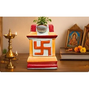 Handcrafted Ceramic Swastik Tulsi Mandir | Traditional Hindu Auspicious Symbol for Home Temple | Decorative Pooja Decor for Diwali, Navratri & Religious | Orange| Packed in a Premium Wooden Box Handcrafted Ceramic Swastik Tulsi Mandir | Traditional Hindu Auspicious Symbol for Home Temple | Decorative Pooja Decor for Diwali, Navratri & Religious | Orange| Packed in a Premium Wooden Box