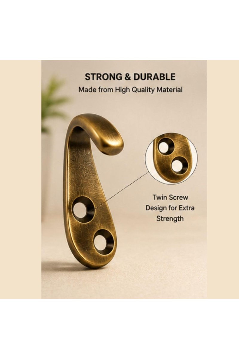 Metal Golden Wall Hook for Home Organization |Wall Mounted Hooks for Clothes, Bags, Coats, Hats, Keys & Towels | Curtain Holdback Hooks | Includes 12 Screws | Pack of 6