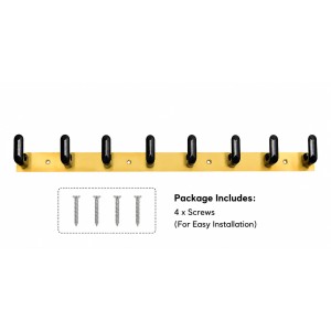 8 Hook Wall Mounted Coat & Towel Hanger Rack | Stainless Steel Heavy Duty Multipurpose Hook Rail | Bathroom, Kitchen, Bedroom & Entryway Organizer | Includes 4 Mounting Screws | Gold & Black 8 Hook Wall Mounted Coat & Towel Hanger Rack | Stainless Steel Heavy Duty Multipurpose Hook Rail | Bathroom, Kitchen, Bedroom & Entryway Organizer | Includes 4 Mounting Screws | Gold & Black