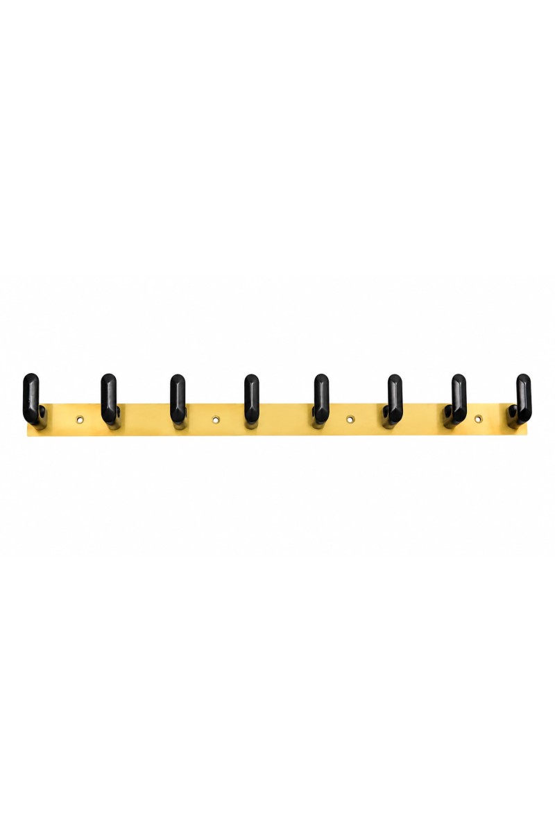 8 Hook Wall Mounted Coat & Towel Hanger Rack | Stainless Steel Heavy Duty Multipurpose Hook Rail | Bathroom, Kitchen, Bedroom & Entryway Organizer | Includes 4 Mounting Screws | Gold & Black
