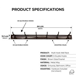Wall Mounted Clothes Hanger Rack with 6 Hooks | Heavy Duty Metal Wall Hanger for Clothes, Towels, Bags, Keys & Accessories | Space Saving Wall Organizer for Home, Bedroom, Bathroom & Office Wall Mounted Clothes Hanger Rack with 6 Hooks | Heavy Duty Metal Wall Hanger for Clothes, Towels, Bags, Keys & Accessories | Space Saving Wall Organizer for Home, Bedroom, Bathroom & Office
