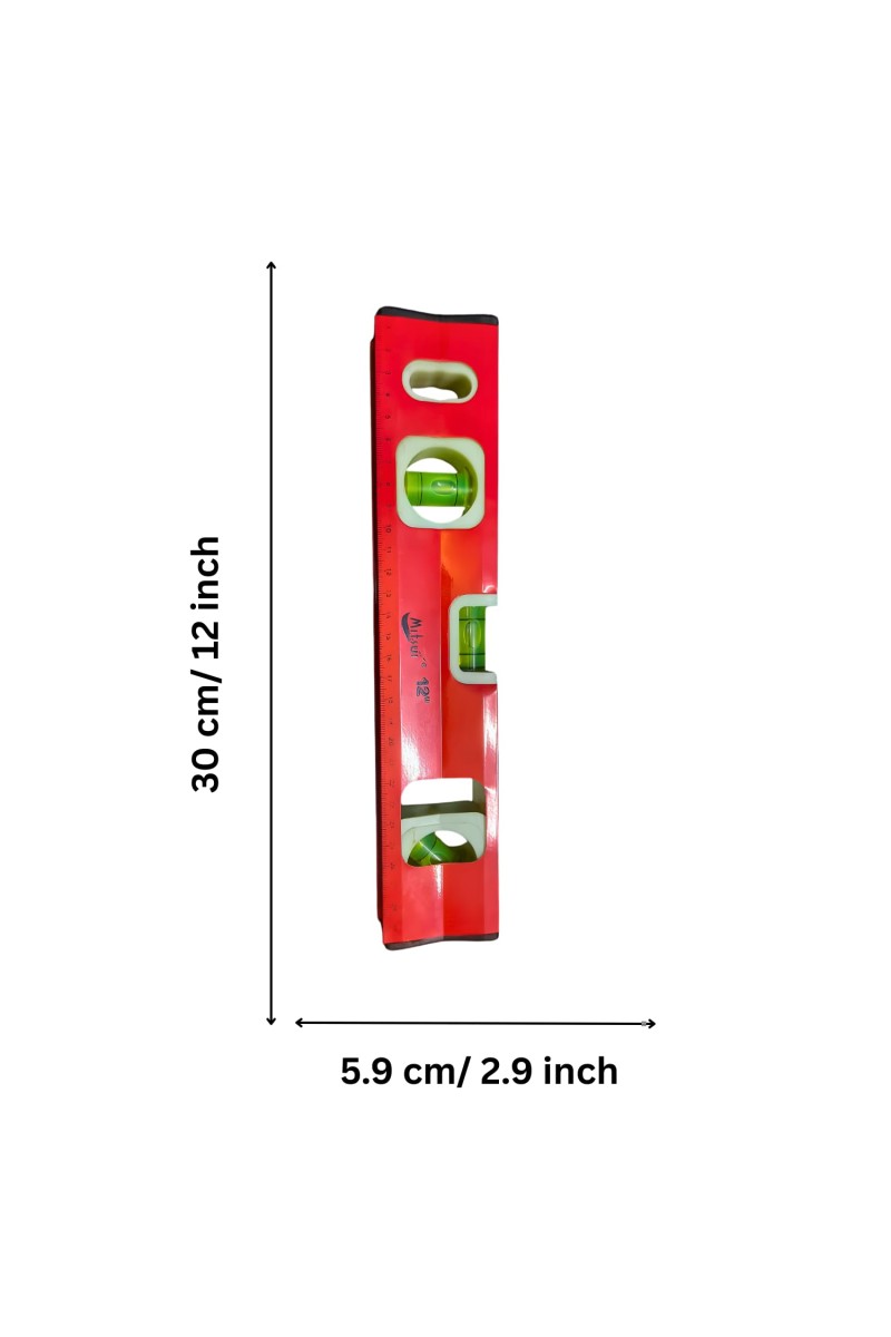 12 Inch Spirit Level Tool with 3 Bubble Vials & Built-in Measuring Scale | Heavy Duty Magnetic Level for Horizontal, Vertical & 45&deg; Angle Measurement | Ideal for Construction, Carpentry & DIY Projects