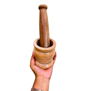 Wooden Mortar and Pestle Set (Ohkli Musal/Hamal Dista/Kharal/Khalbatta) 3.5X6.5 Inch â€“ Handcrafted Grinder for Spices & Herbs â€“ Traditional Kitchen Tool for Mixing and Grinding