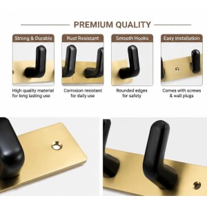 8 Hook Wall Mounted Coat & Towel Hanger Rack | Stainless Steel Heavy Duty Multipurpose Hook Rail | Bathroom, Kitchen, Bedroom & Entryway Organizer | Includes 4 Mounting Screws | Gold & Black 8 Hook Wall Mounted Coat & Towel Hanger Rack | Stainless Steel Heavy Duty Multipurpose Hook Rail | Bathroom, Kitchen, Bedroom & Entryway Organizer | Includes 4 Mounting Screws | Gold & Black