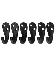 Black Metal Wall Hooks |Wall Mount Hooks for Clothes, Bags, Coats, Hats, Keys & Towels | Rust Resistant Curtain Holdback Hooks for Bathroom, Bedroom, Kitchen & Office | Includes 12 Screws | Pack of 6