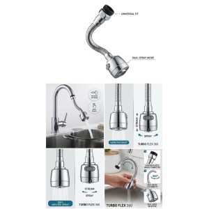 Turbo Flex 360° Flexible Faucet Sprayer Water Extender for Kitchen & Bathroom Tap, Stainless Steel Chrome Finish, Dual Spray Mode, Swivel Aerator Nozzle, Water Saving Faucet Attachment, Silver Turbo Flex 360° Flexible Faucet Sprayer Water Extender for Kitchen & Bathroom Tap, Stainless Steel Chrome Finish, Dual Spray Mode, Swivel Aerator Nozzle, Water Saving Faucet Attachment, Silver